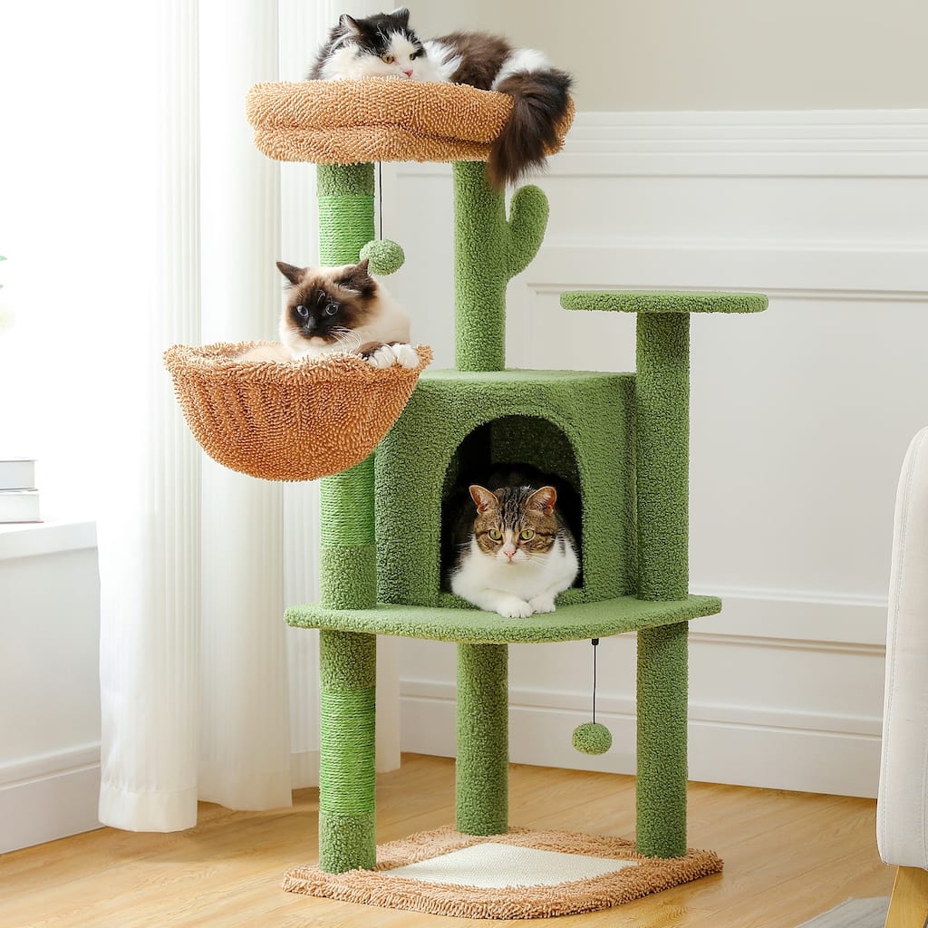 42" Multi-Level Cat Tree Tower with Cozy Condo, Sisal Covered Scratching Posts, Pads and Replaceable Balls and Perch