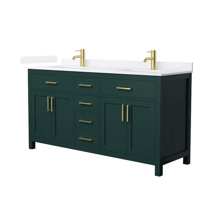 Wyndham Collection WCG2424-66D-QTZ-UNSMXX Beckett 66" Free Standing - Green / White Quartz Top / Brushed Gold Hardware