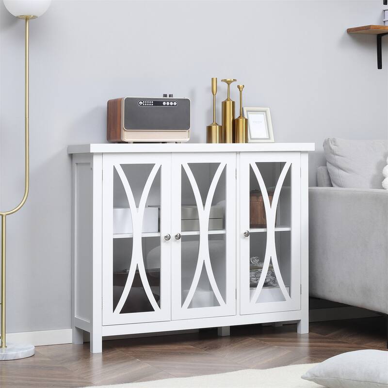 Buffet Cabinet with 3 Tempered Glass Doors - White