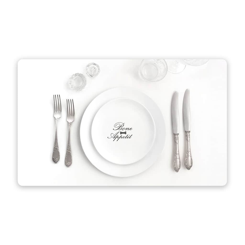 Abode Homewares Bone Appetit Melamine Pet Feeding Placemat - 19" x 11.5" - White - Set of 2
