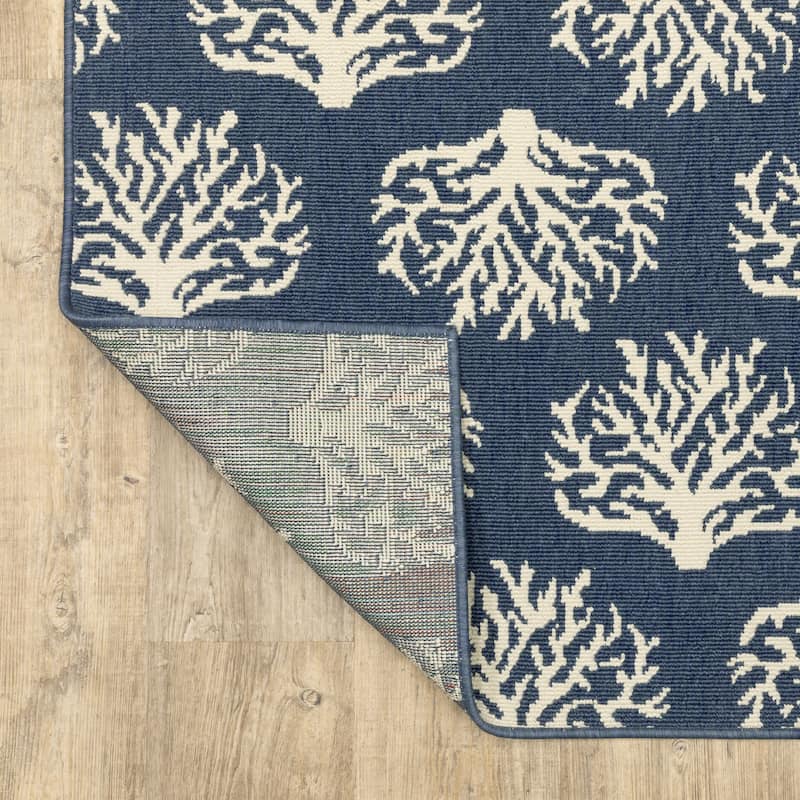 Miramar Coastal Coral Navy/ Ivory Indoor/Outdoor Area Rug