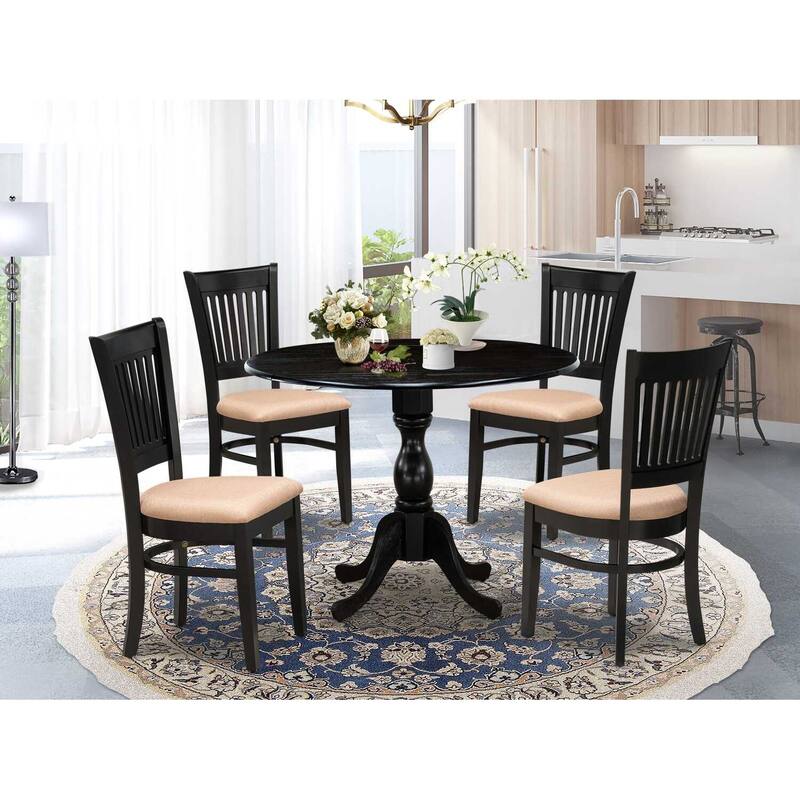 HomeStock 5-Piece Black Finish Solid Wood Top Dining table with 4 Chairs with Drop Leaf Slat Back