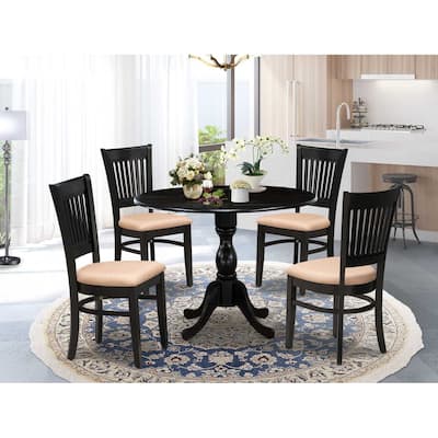 HomeStock 5-Piece Black Finish Solid Wood Top Dining table with 4 Chairs with Drop Leaf Slat Back
