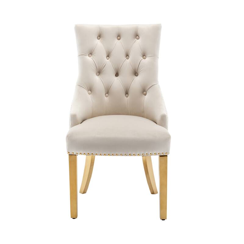 Porthos Home Drew Tufted Velvet Dining Chairs with Gold Chrome Legs, Set of 2