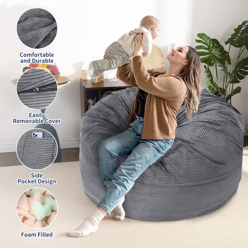 2-in-1 Convertible Bean Bag Chair Bed, Full Size Floor Mattress