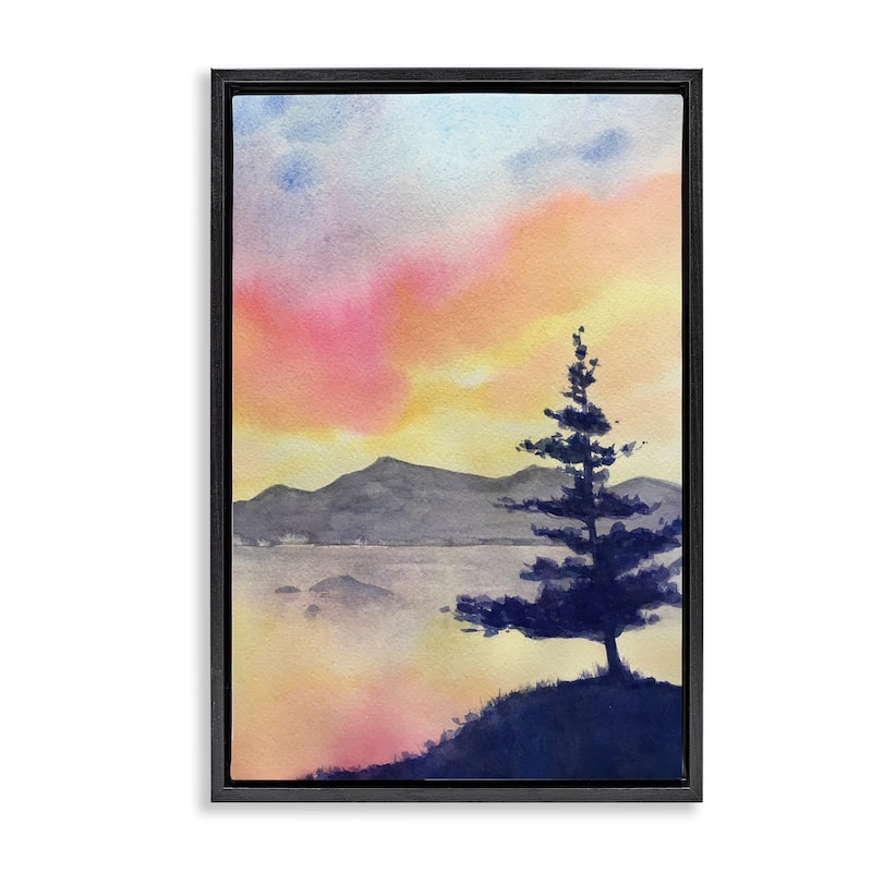Stupell Radiant Sunset over Lake Framed Floater Canvas Wall Art Design By Stephanie Fielden - 21 x 31 - Black