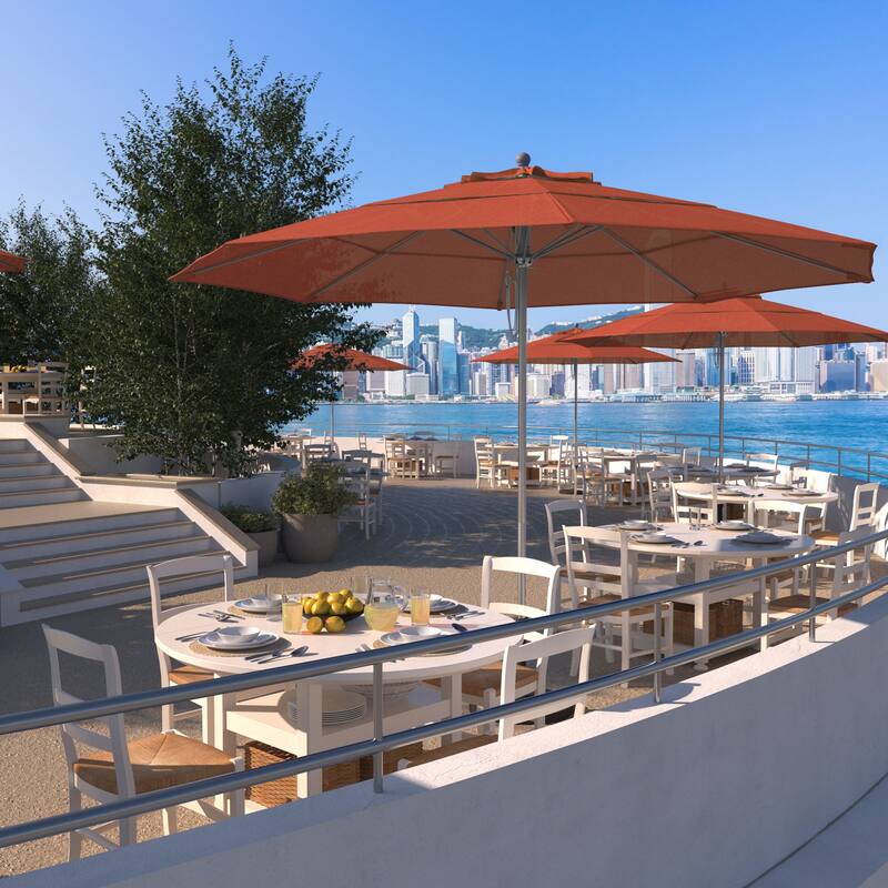 California Umbrella 11' Rd Aluminum Frame, Fiberglass Rib Market Umbrella, Push Open, Anodized Silver Finish, Olefin Fabric