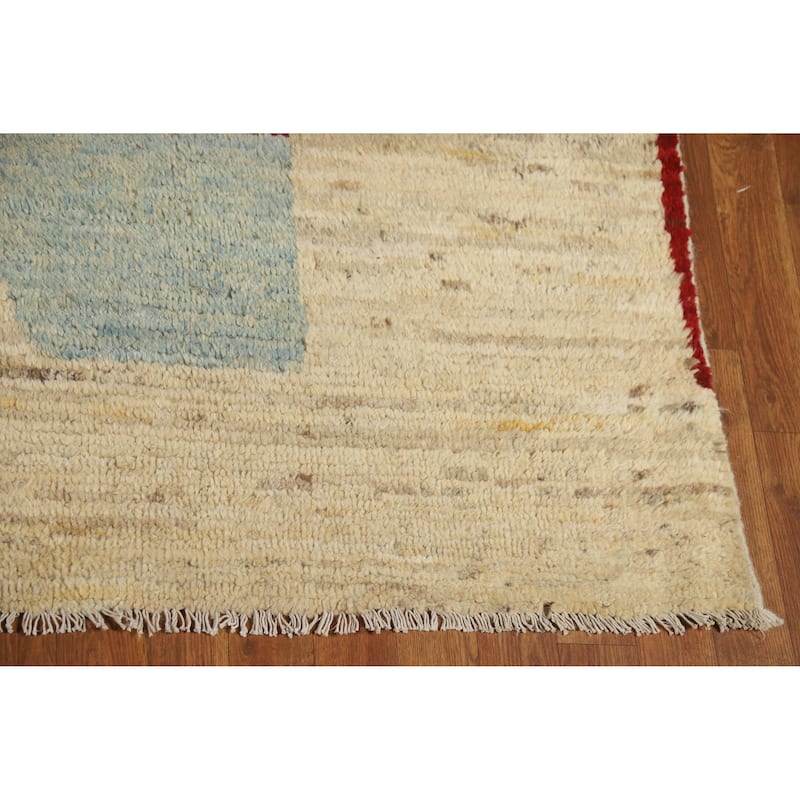 Geometric Moroccan Oriental Area Rug Handmade Beige Wool Carpet - 6'11" x 9'4"