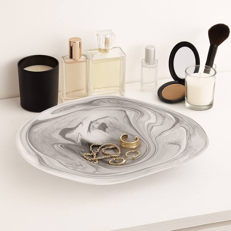 Glass Decorative Tray Marbled Swirl Pattern Modern Design Home Office