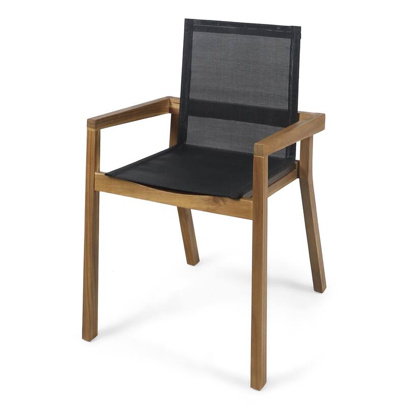 Belfast Outdoor Acacia and Mesh Dining Chairs (Set of 2) by Christopher Knight Home
