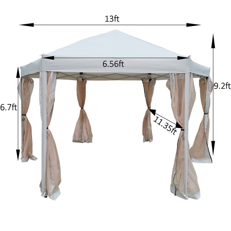 13Ftx 13Ft Pop-Up Gazebo Tent Outdoor Canopy Hexagonal Canopies 6 Sided for Patio Garden Backyard Sun Shelter BBQ Garden Events