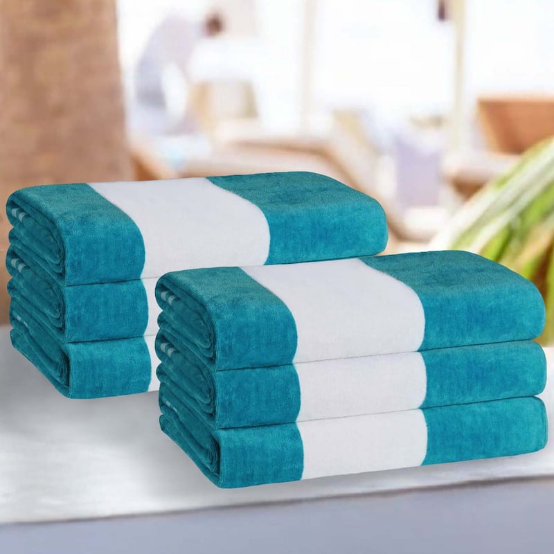 Cabana Stripe Oversized Cotton Beach 6 Piece Towel Set by Superior - Turquoise