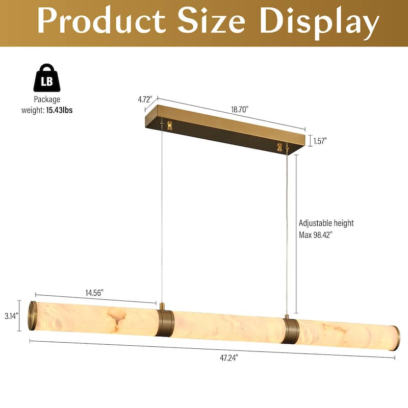 KAYLA L47.2in Alabaster Chandelier,Brass LED Chandeliers - 47.2in