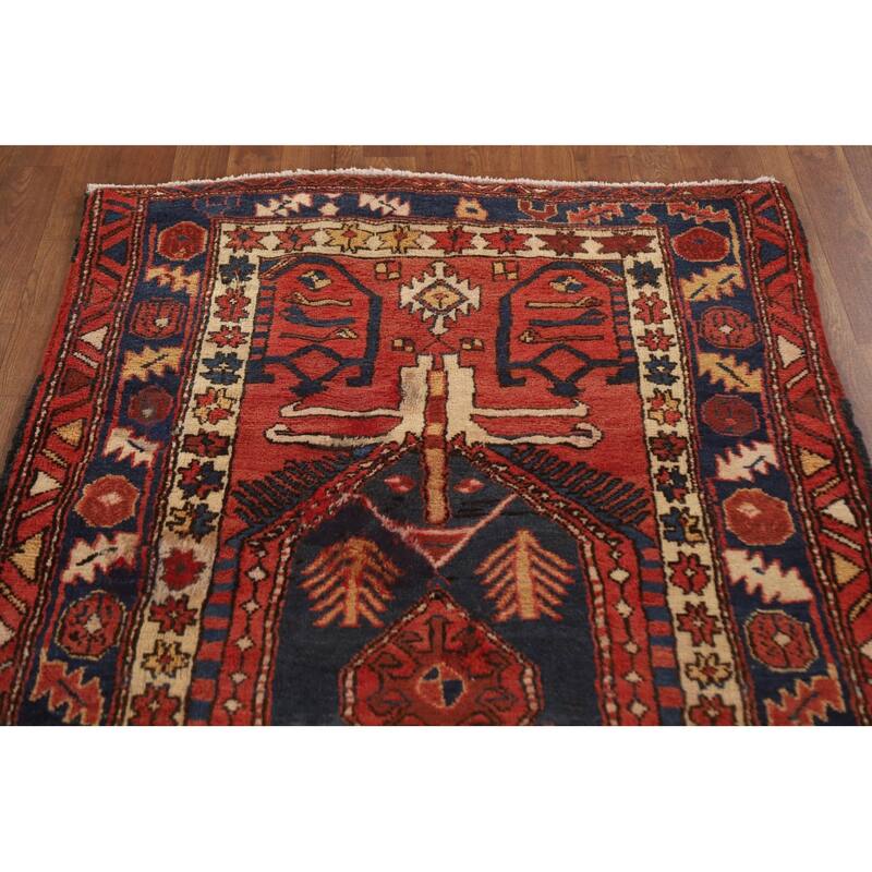 Handmade Vegetable Dye Ardebil Persian Vintage Runner Rug - 3'5"x 10'4"