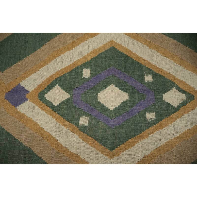 Hand Woven Oriental 100% Wool Carpet Southwestern Modern Green Kilim Area Rug - 9' 1'' X 5' 1''