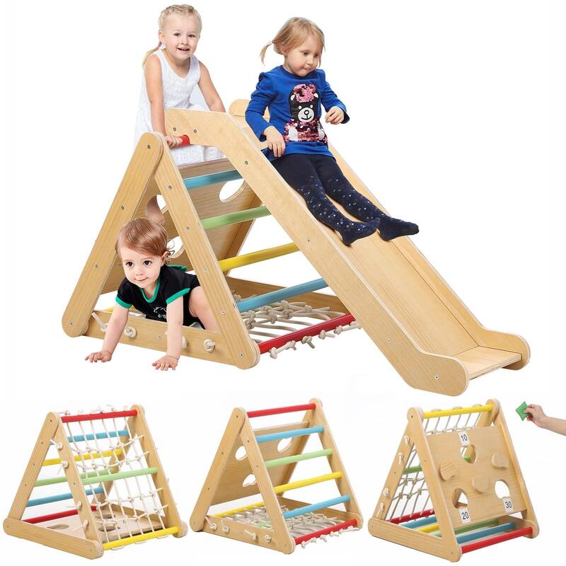 Toddler Indoor Gym Playset, 2 in 1 Wooden Climbing Toys