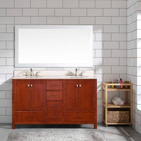 BATHLET Espresso 60 inch Double Sink Bathroom Vanity Set with Engineered Marble Top