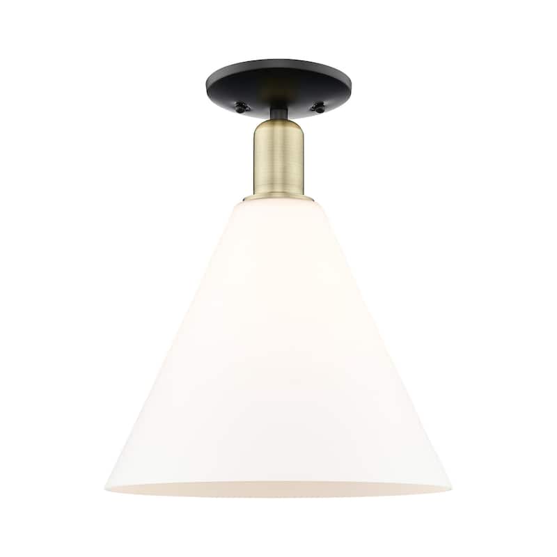 Innovations Lighting 716-1C-15-12 Berkshire Glass Semi-Flush Berkshire - Black Antique Brass / Matte White
