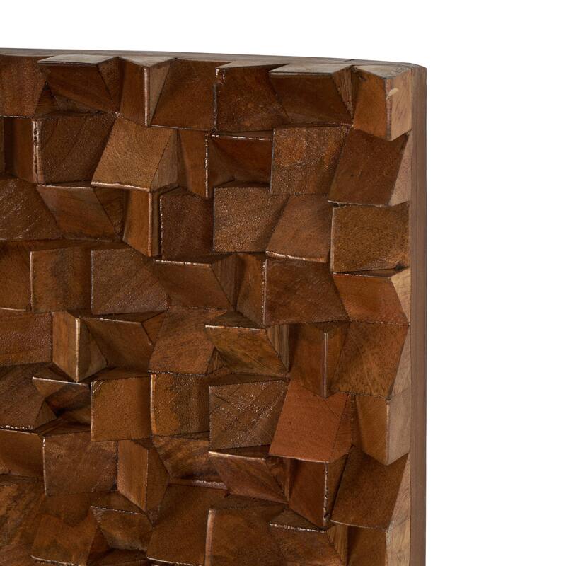 Brown Mango Wood Handmade 3D Cube Inspired Panel Geometric Home Wall Decor