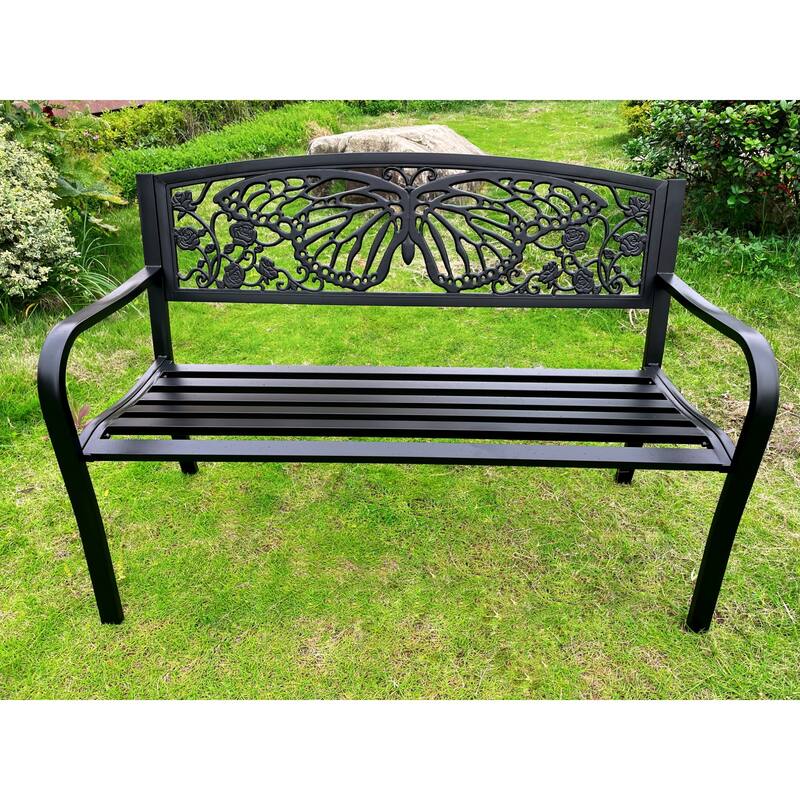 Butterfly Backrest Outdoor Garden Bench - 50" - Black