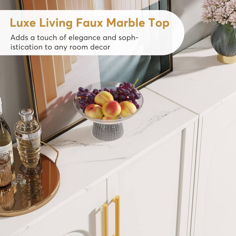 4-Door Sideboard Buffet, Faux Marble Storage Cabinet with Adjustable Shelf for Kitchen