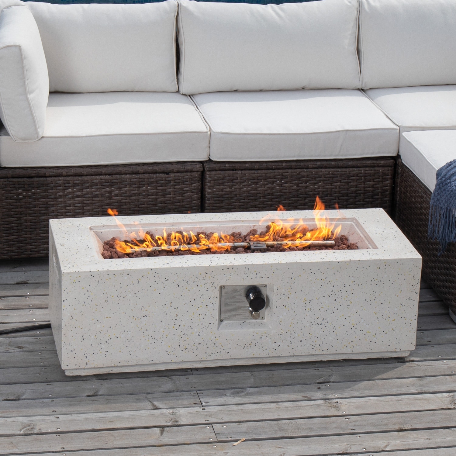 COSIEST Outdoor Terrazzo Rectangle Propane Fire Pit Table - 42 inch*17 inch*13 inch