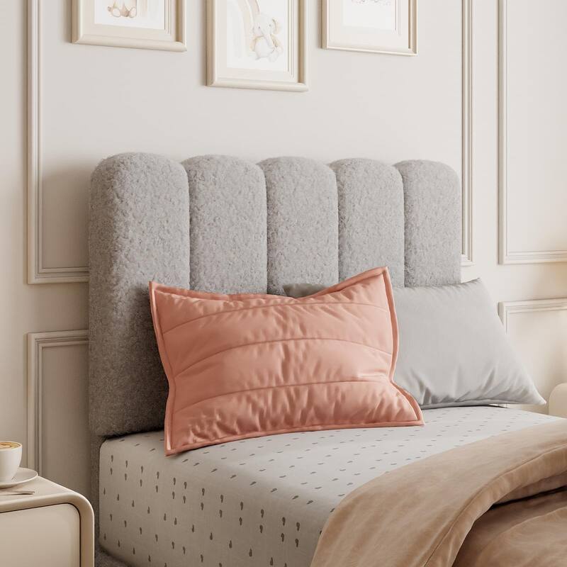 Twin Bed Frame, Boucle Upholstered Platform Bed with Wave Headboard for Girls/Kids, Easy Assembly,Wooden Slats Support