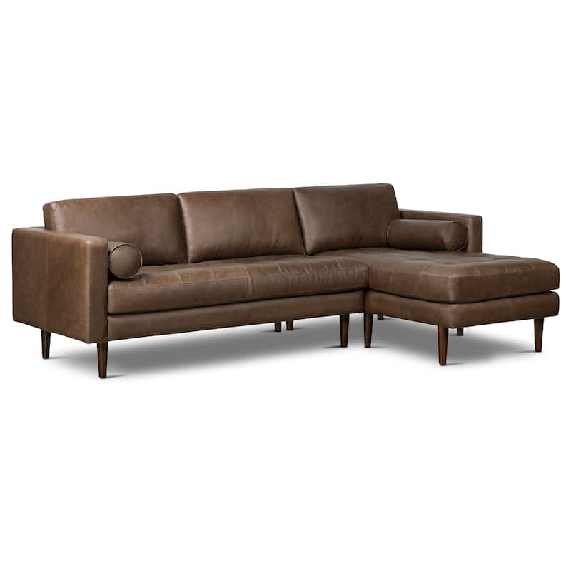 Poly & Bark Napa 104.5" Right-facing Sectional Sofa - Full Grain Genuine Italian Leather - Cocoa Brown