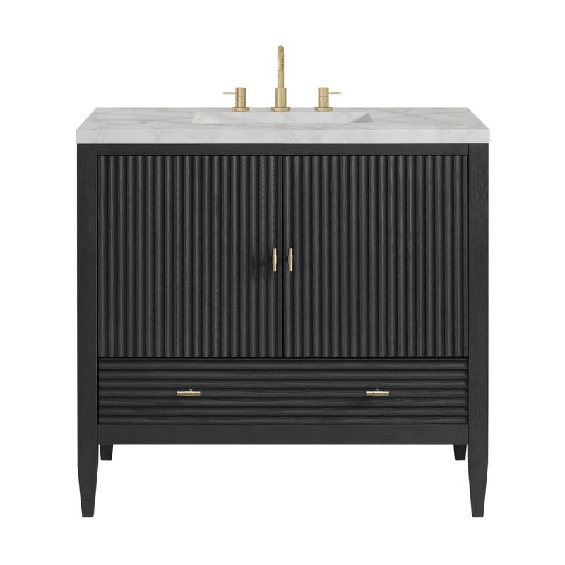 James Martin Vanities 485-V36-3VSL Myrrin 36" Single Basin Wood Vanity - Carbon Oak - Oak Finish