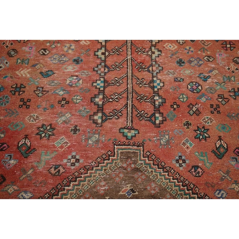 Tribal Geometric Shiraz Persian Vintage Rug Hand-Knotted Wool Carpet - 5'1" x 7'2"
