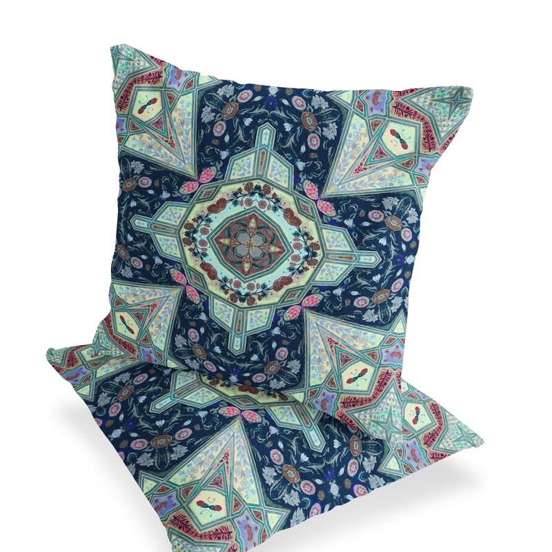 HomeRoots Set of Two 16" X 16" Blue and Green Blown Seam Floral Indoor Outdoor Throw Pillow - 16.00' X '16.00' X '5.00