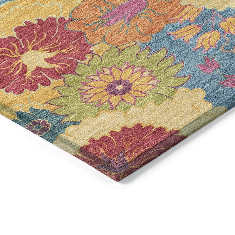 Machine Washable Indoor/ Outdoor Modern Floral Chantille Rug