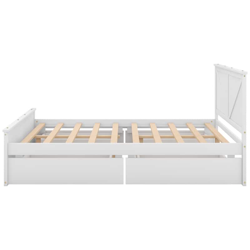 Wooden Platform Bed with Four Storage Drawers