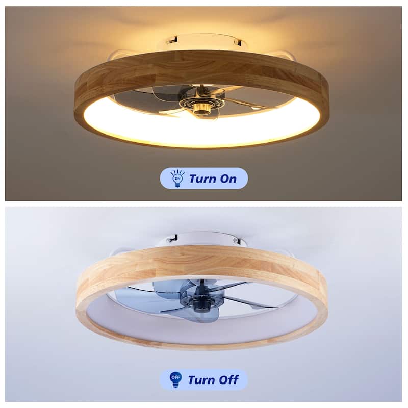 20" Caged Ceiling Fans Flush Mount,Low Profile Fabric Farmhouse Ceiling Fan with Remote Control - N/A