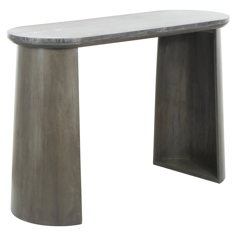 Dark Gray Mango Wood Oval Console Table with Curved Flared Legs