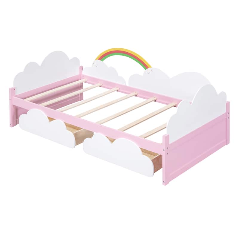 Twin Size Storage Bed Wood Platform Bed Frame with 2 Drawers
