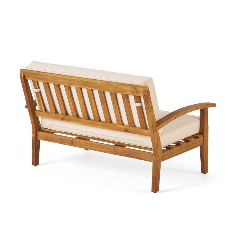 Acacia Wood Loveseat with Coffee Table Set 51W Outdoor Patio Water Resistant Cushions