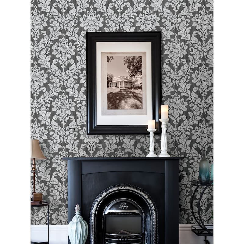 Damask Wells Blue Damask Wallpaper - Silver