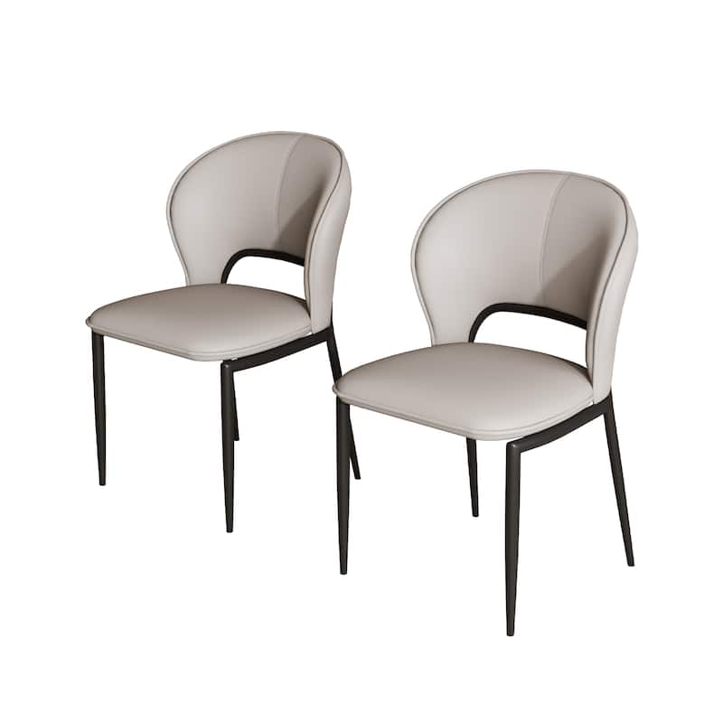 Modern Dining Table Chairs, Faux Leather, Light Gray, 2Pieces