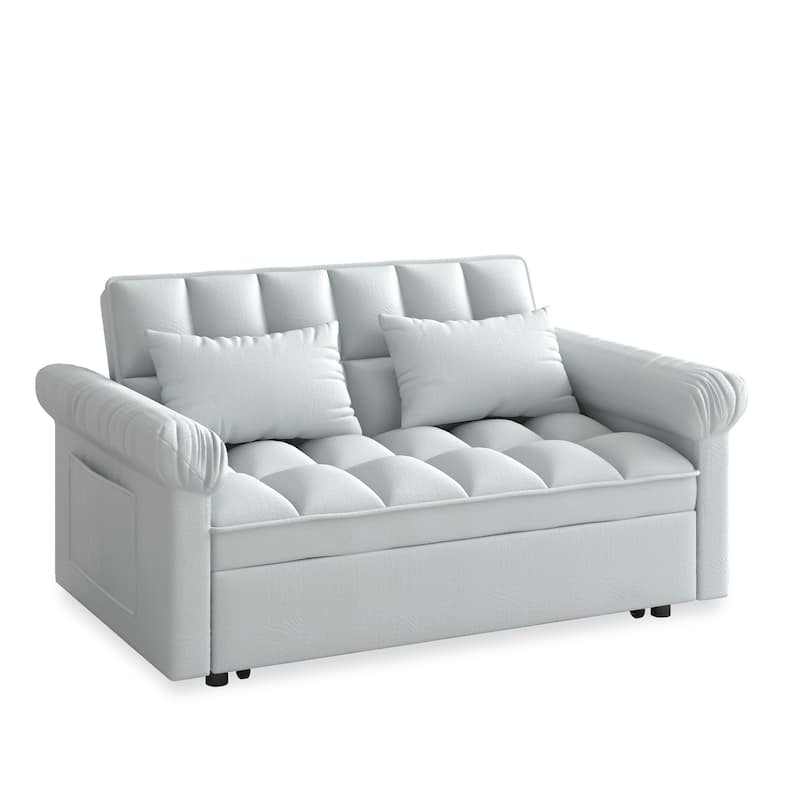 3 in 1 Convertible Sleeper Sofa Bed, Futon Couches with Pillows and Side Pocket, Small Loveseat with Adjustable Backrest