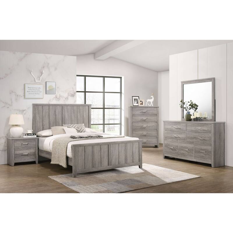 Genteel Light Gray Queen Bed with Paneled Headboard