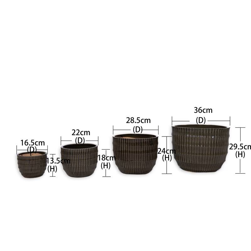 Espresso Brown Ceramic Planter Set of 4 - 14.2" Square Modern Plant Pots with Drainage Holes
