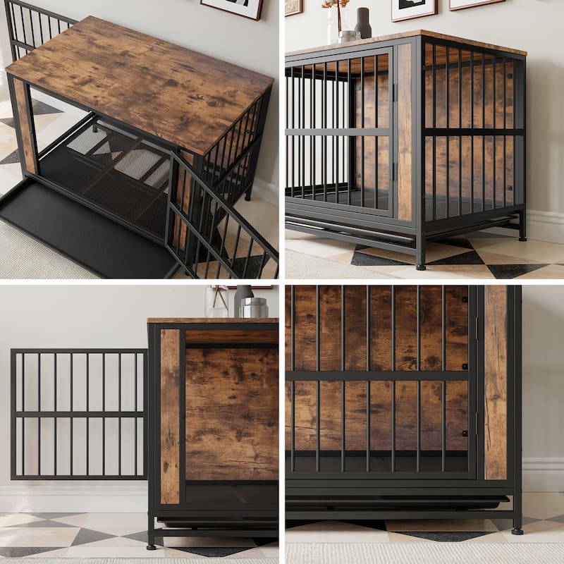 Dog Crate Furniture, Wooden Dog Crate Table, 38.9" Dog Kennel with 2 Sliding Doors