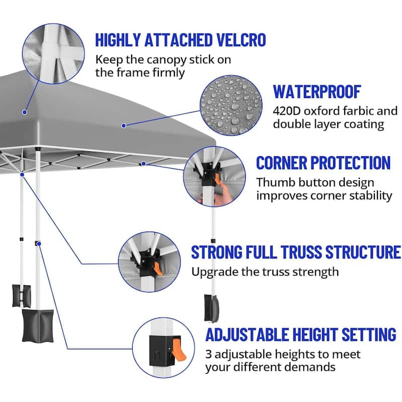10X20 Ft Instant Waterproof Portable Pop-Up Canopy Tent with 4 Sidewalls for Outdoor Camping, Beach, Backyard