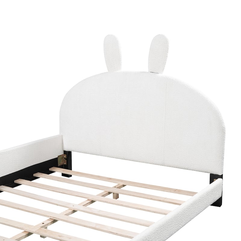 Full Size Upholstered Platform Bed with Cartoon Ears Shaped Headboard ...