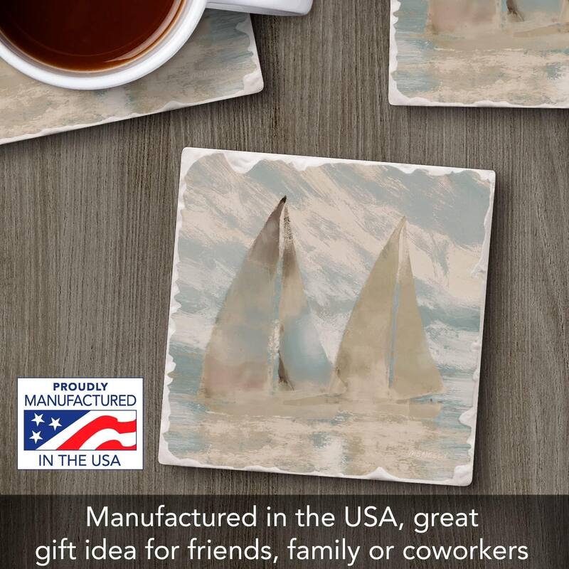 Absorbent Stone Tumbled Tile Coasters, Sail at Dawn, Set of 4