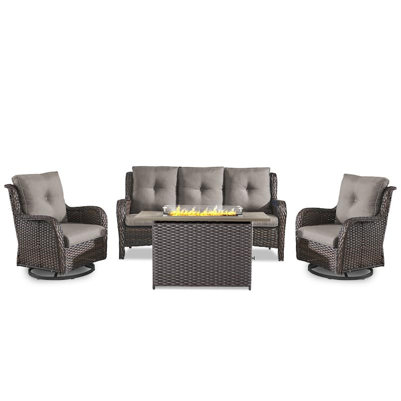 Fire Pit Table with Patio Glider Chairs Sofa Set