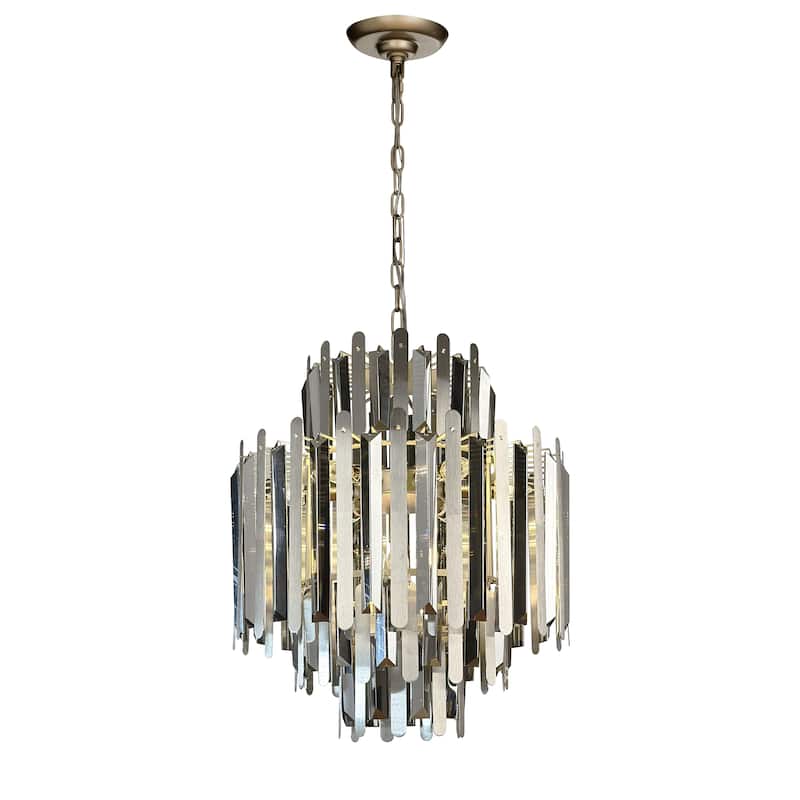 9/10-Light Luxury Stainless Steel Chandelier with Crystal Accents - H23" - Soft Gold