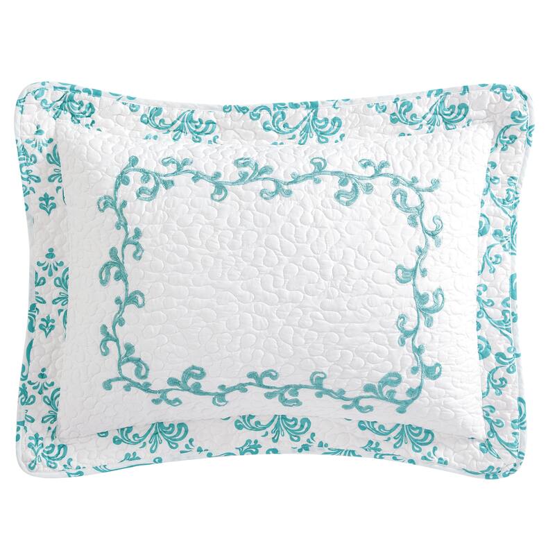 Lovely Damask Embroidered Quilted Pillow Sham