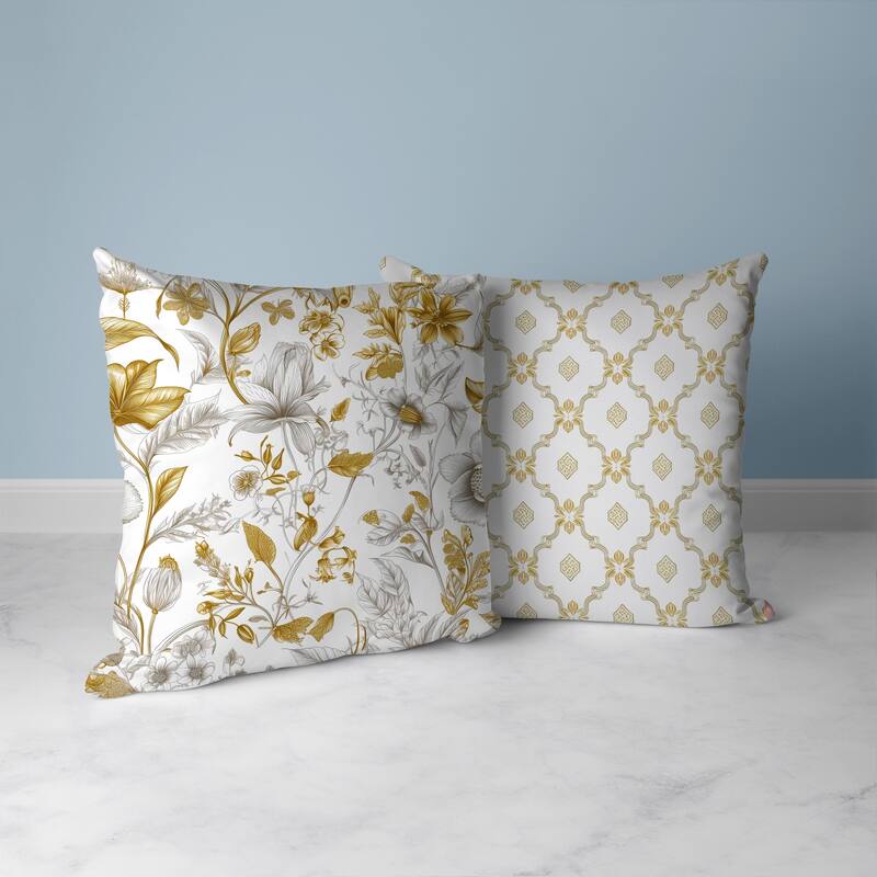 Garden Grace Gala Faux Suede Reversible Throw Pillow White and Gold